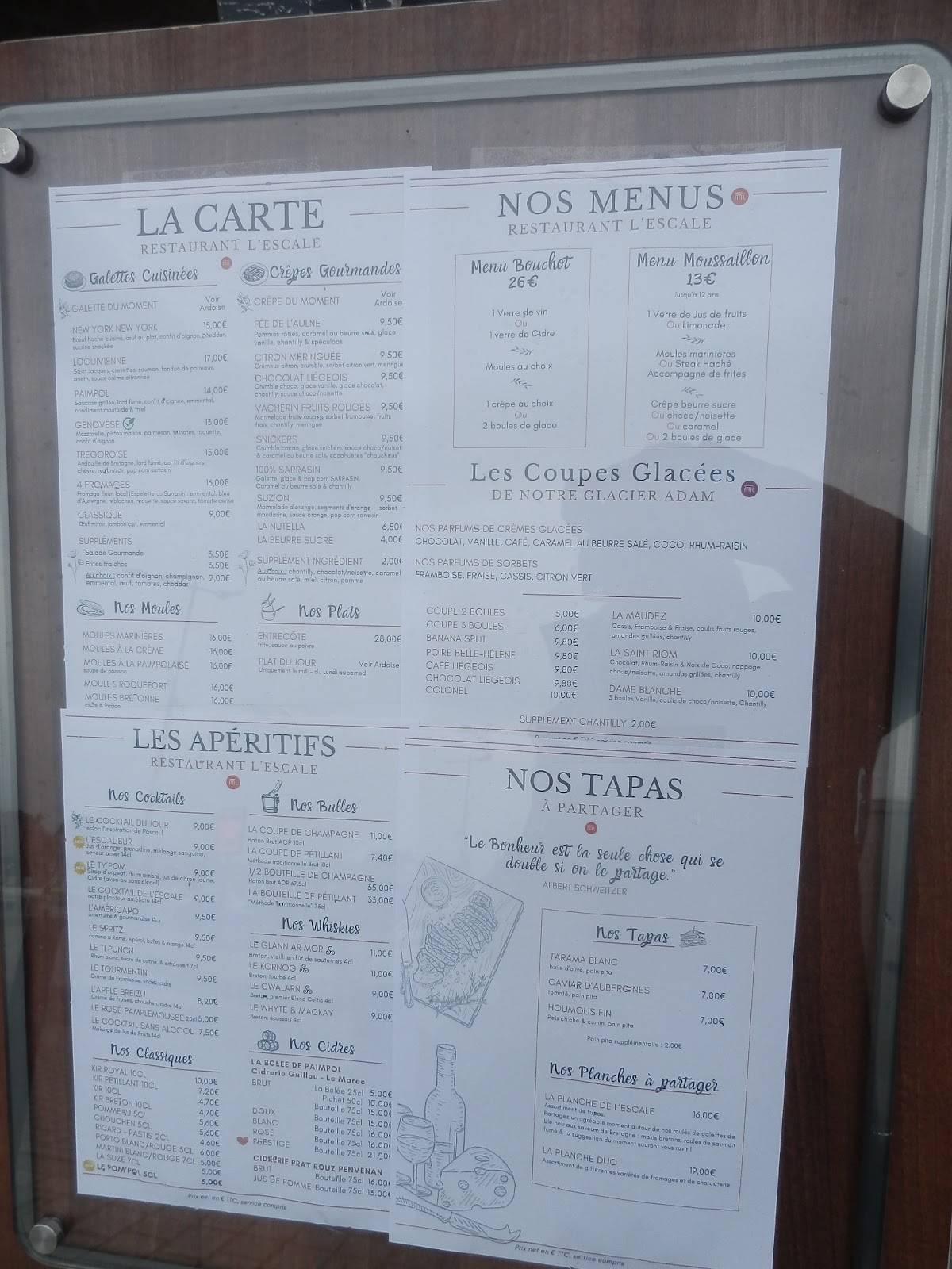 Menu de Crêperie - Moulerie L'ESCALE