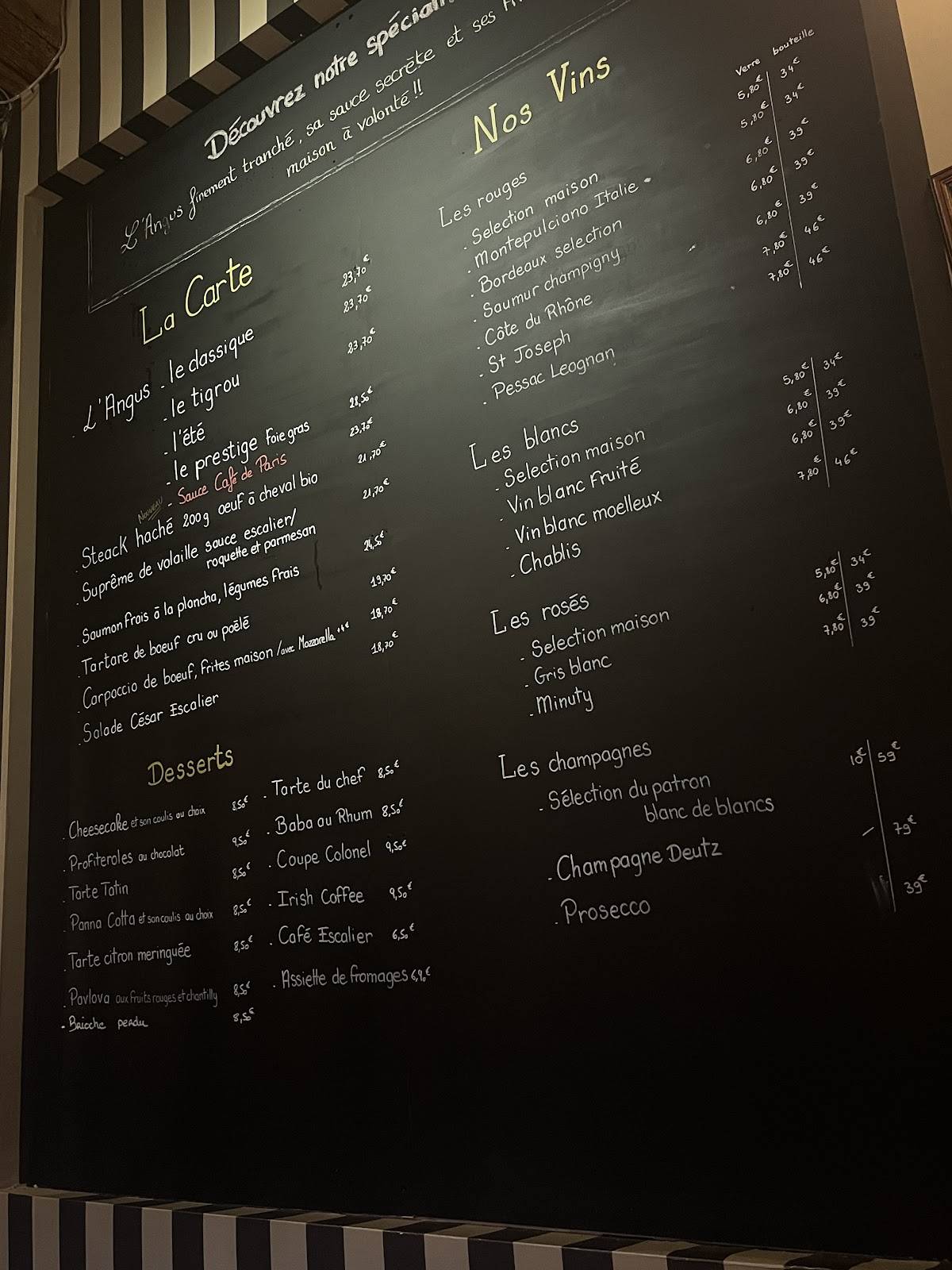 Menu de L'Escalier