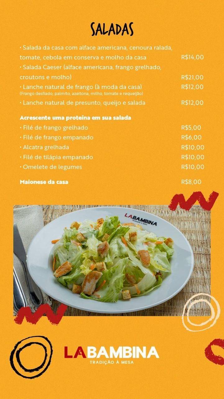La Bambina cardápio