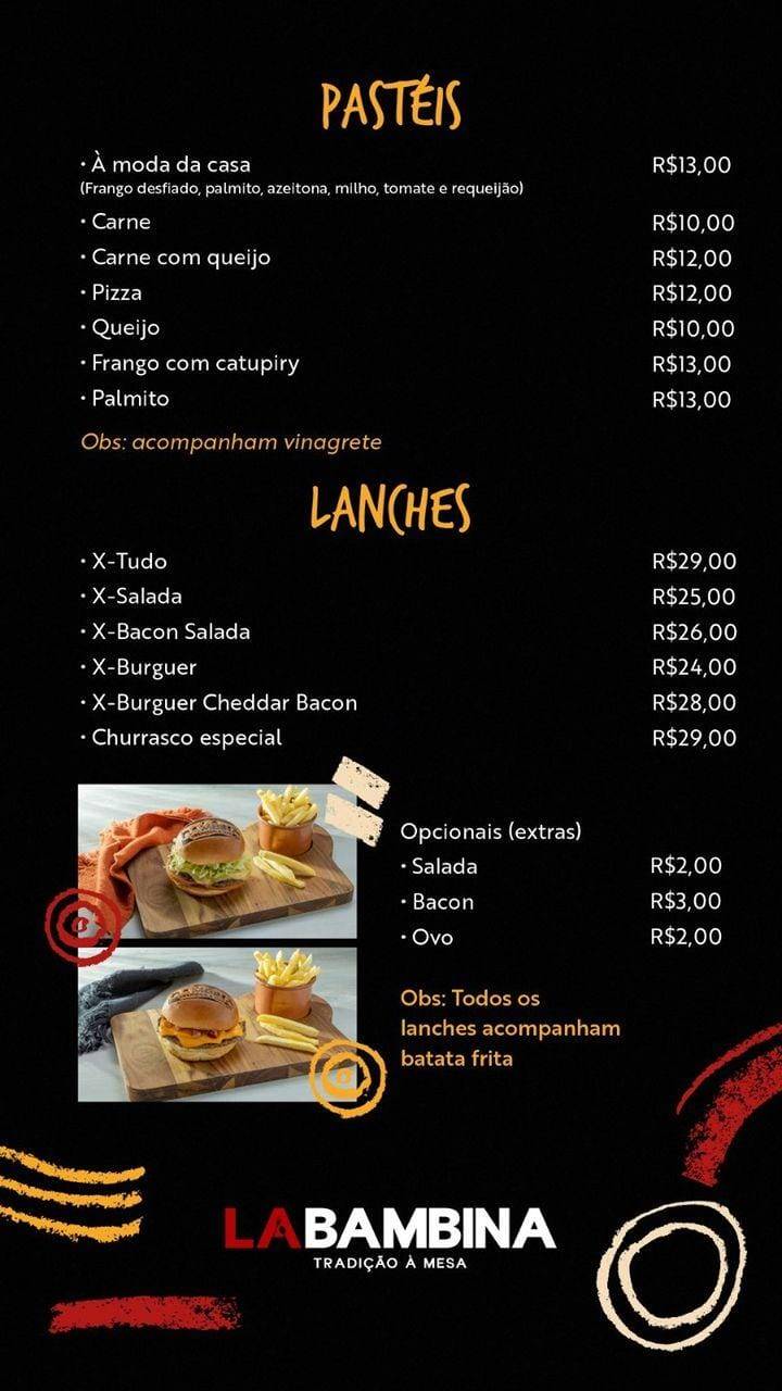 La Bambina cardápio