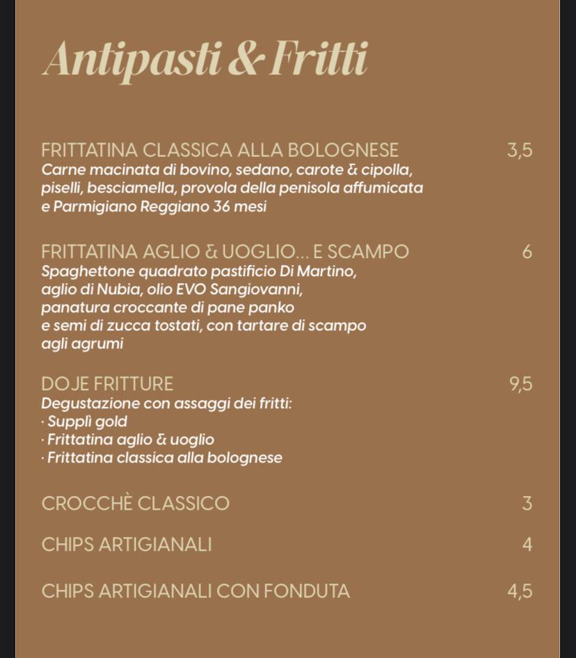 Menu di La Bolla 