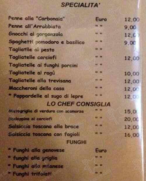 Menu de Osteria la Carbonaia carne