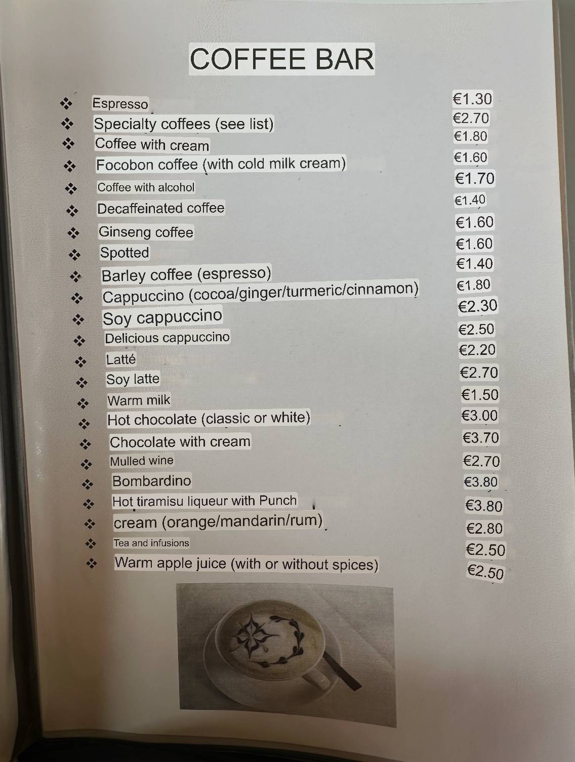Menu di La Croda 
