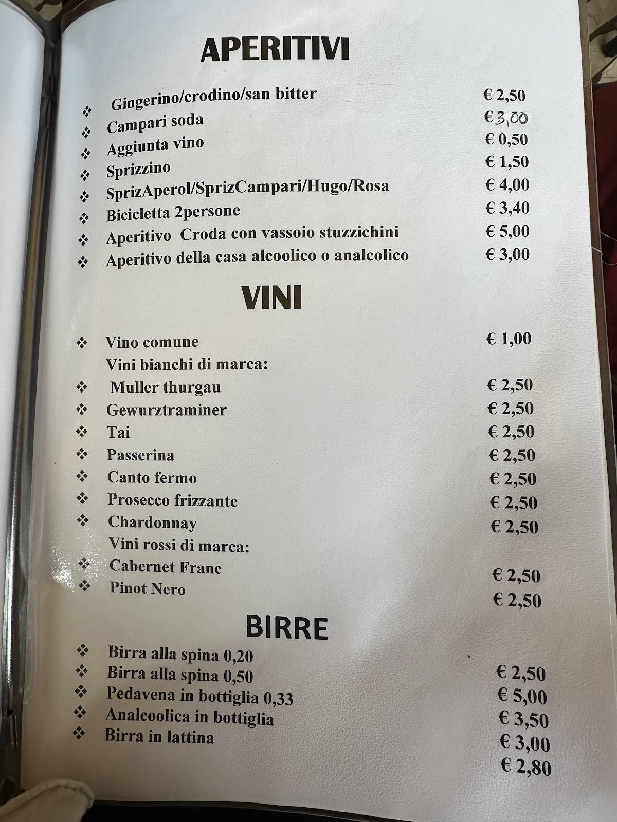 Menu di La Croda 