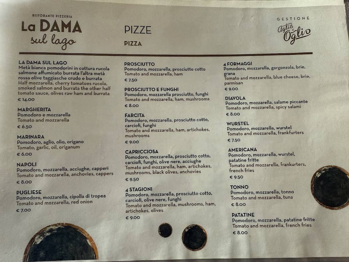 Menu di La DAMA sul lago Ristorante Pizzeria 