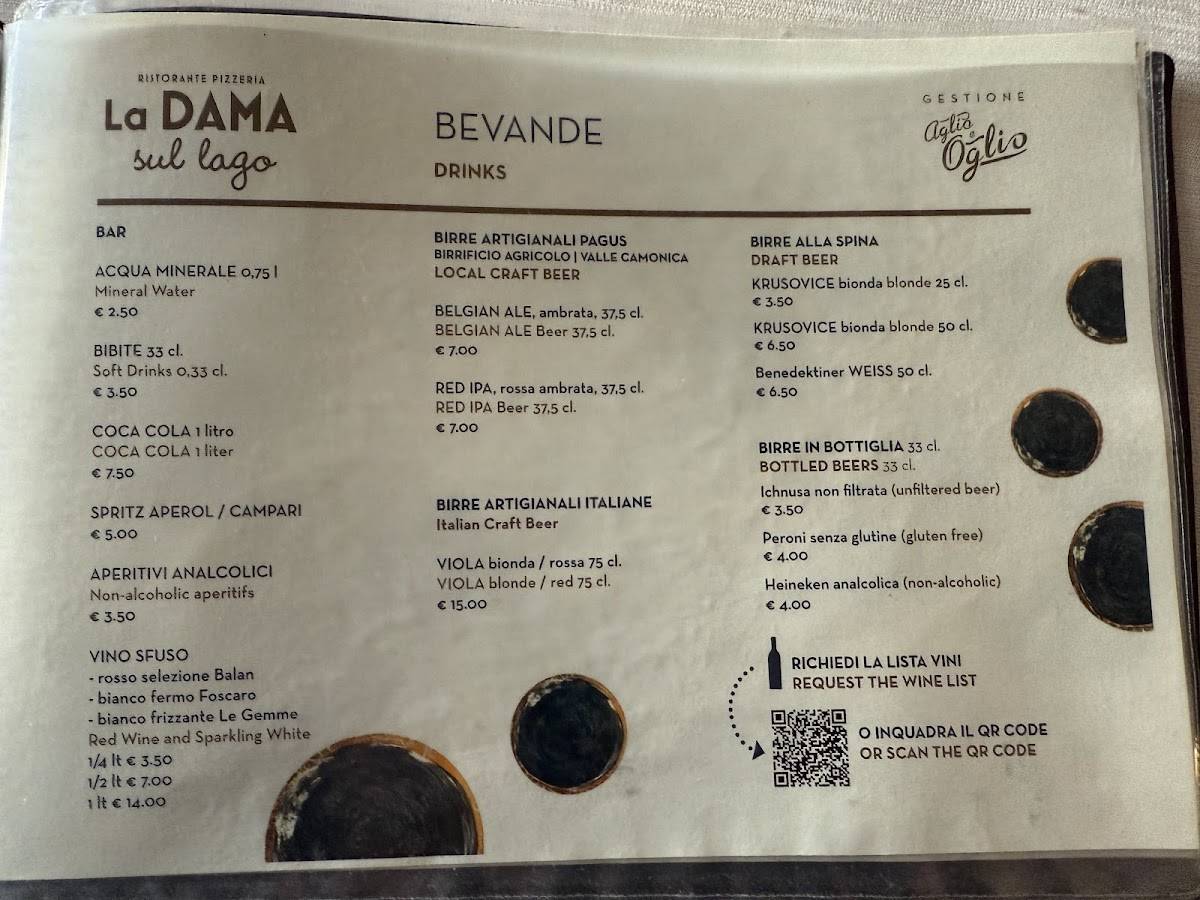 Menu di La DAMA sul lago Ristorante Pizzeria 
