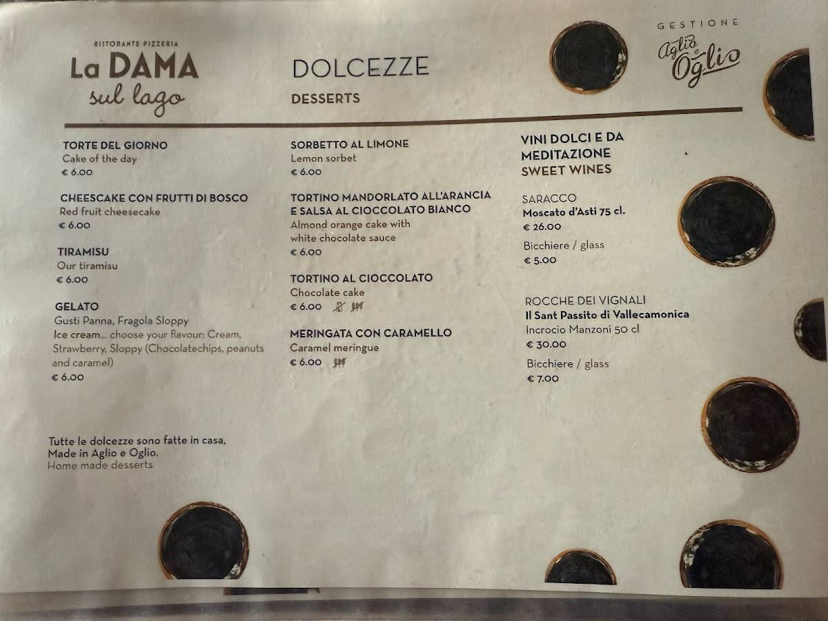 Menu di La DAMA sul lago Ristorante Pizzeria 
