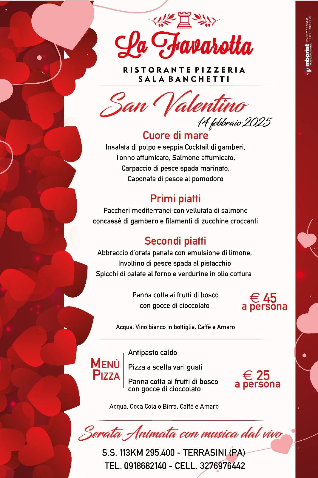 Menu di La Favarotta Ristorante pizzeria sala banchetti