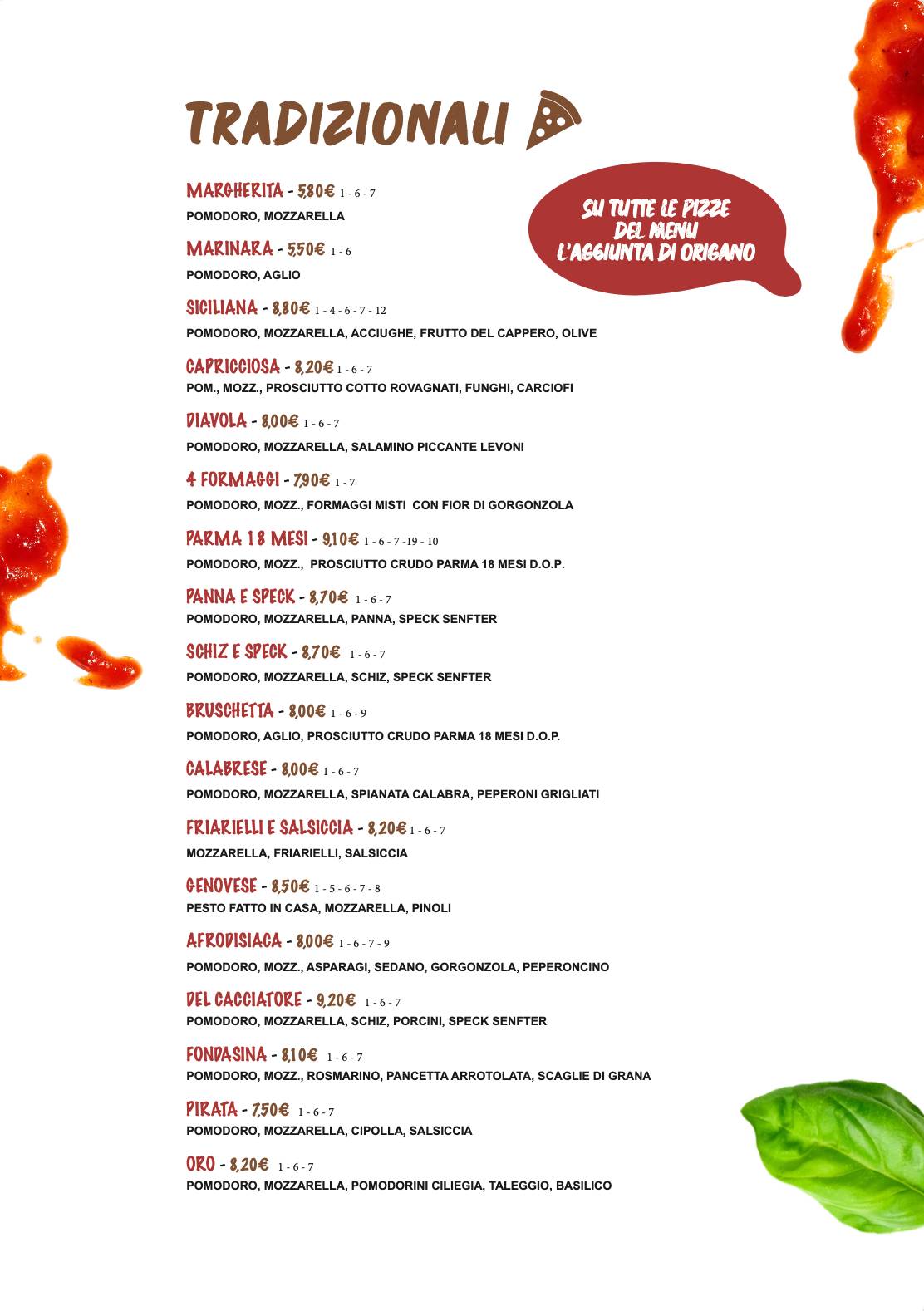 Menu di La Fenadora Feltre - Pizzeria da asporto 