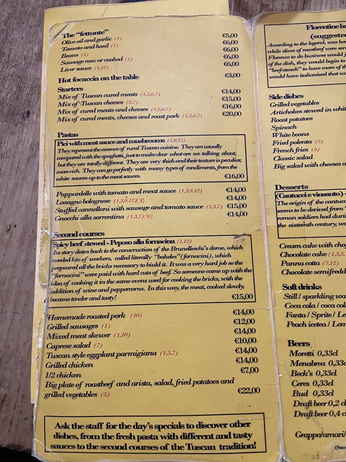 Menu di La Fettunta 