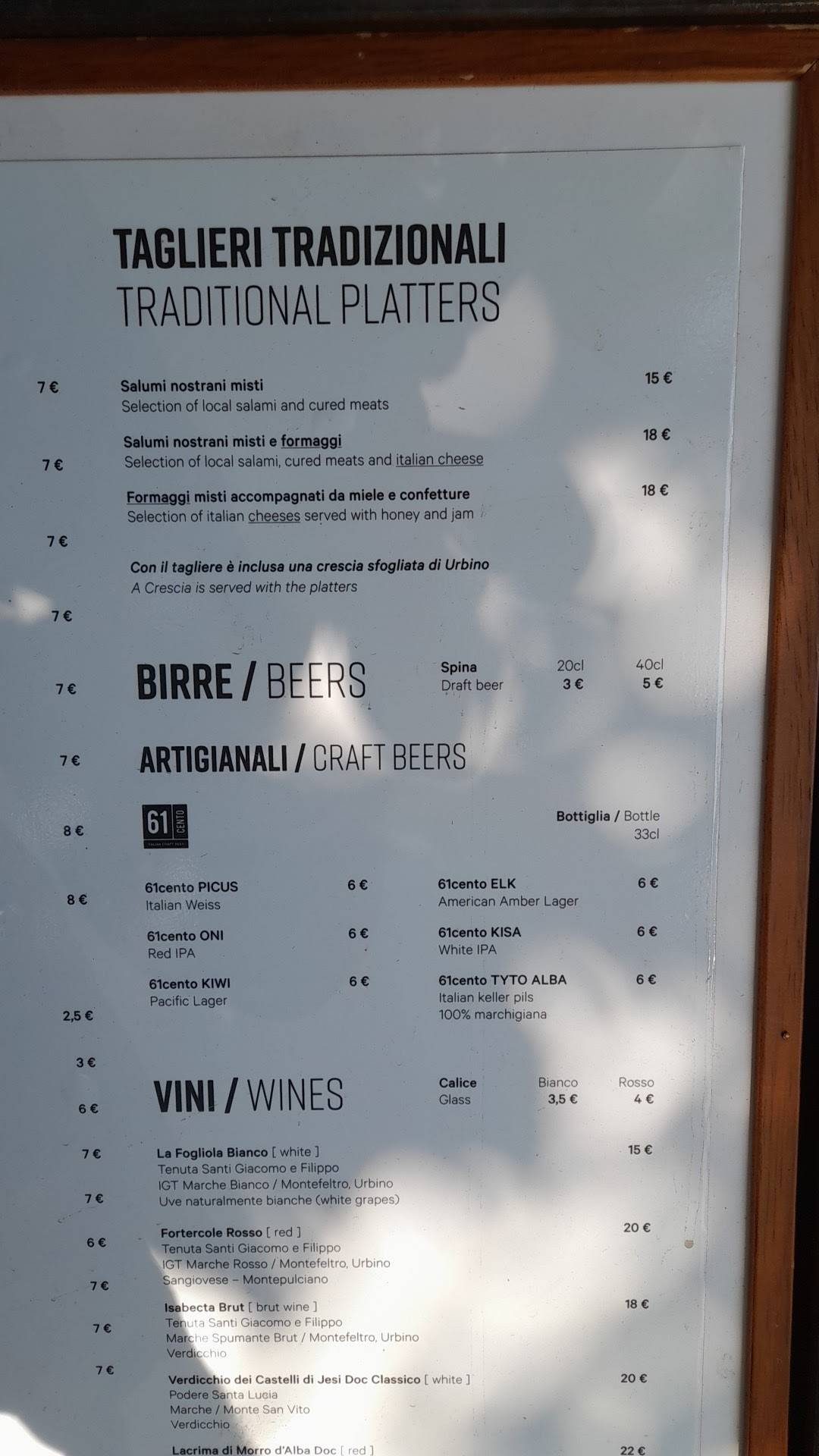 Menu di La Fortezza Bar & Ristoro 