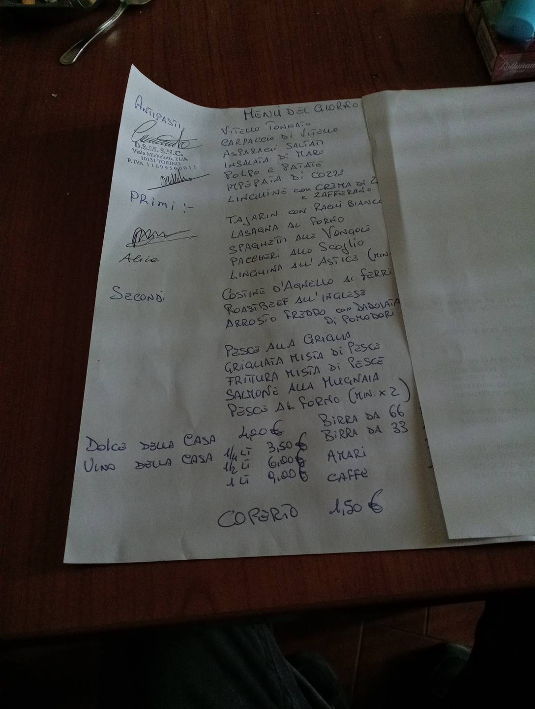 Menu di La Locanda sul Po 
