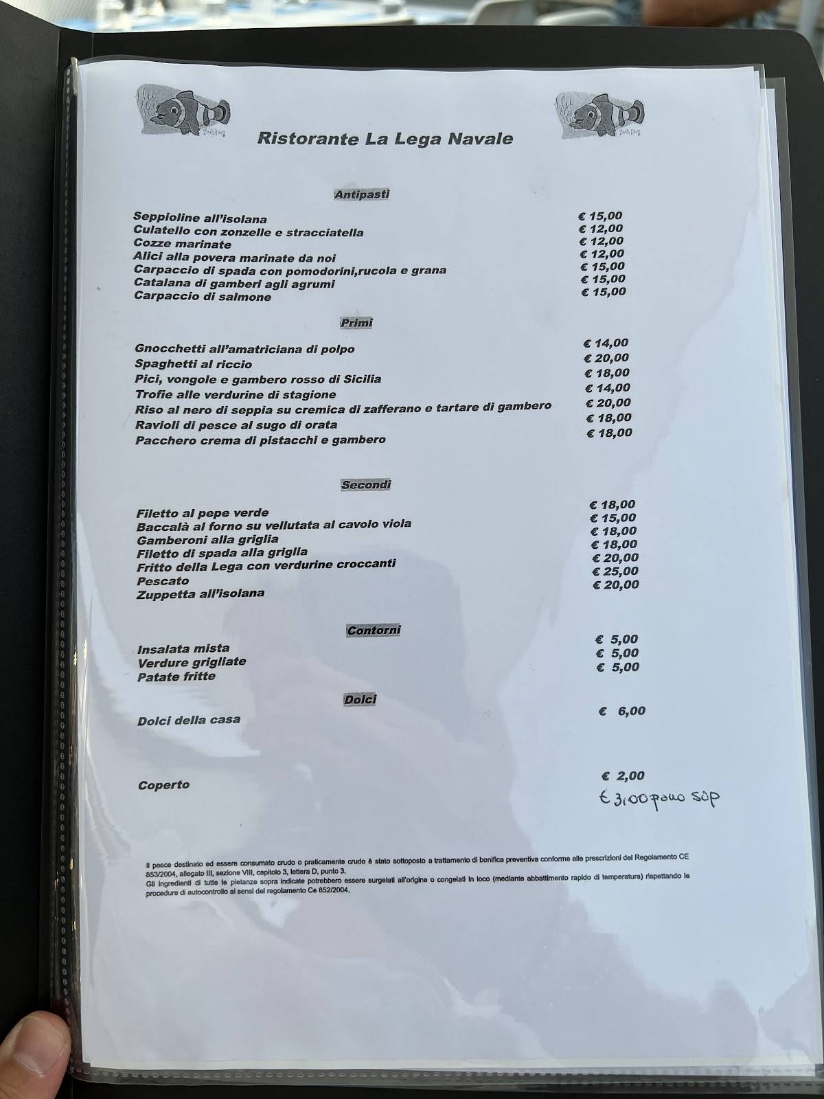 Menu di La Nuova Lega Navale Ristorante Pizzeria sul Mare a Piombino 