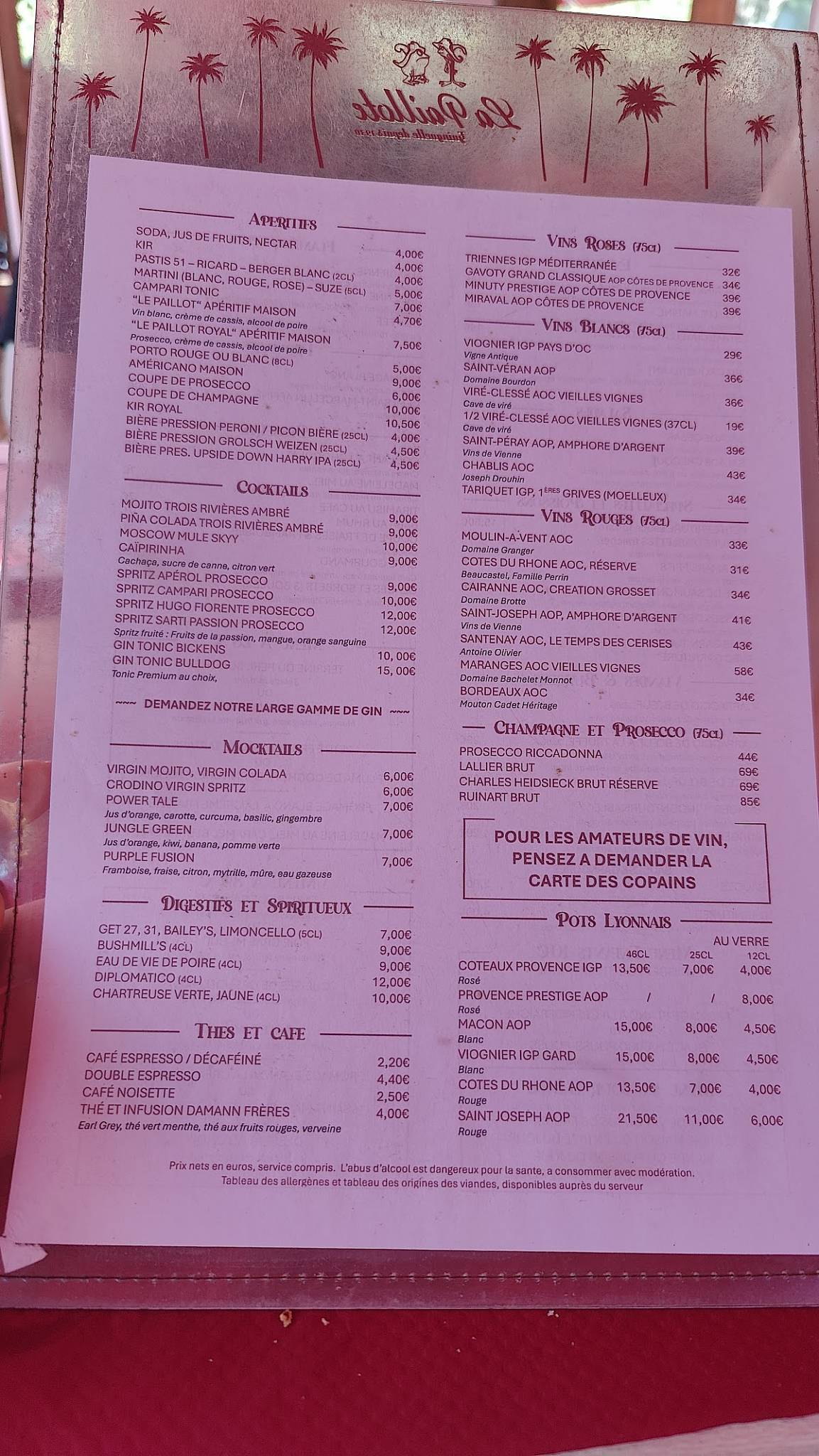 Menu de La Paillote