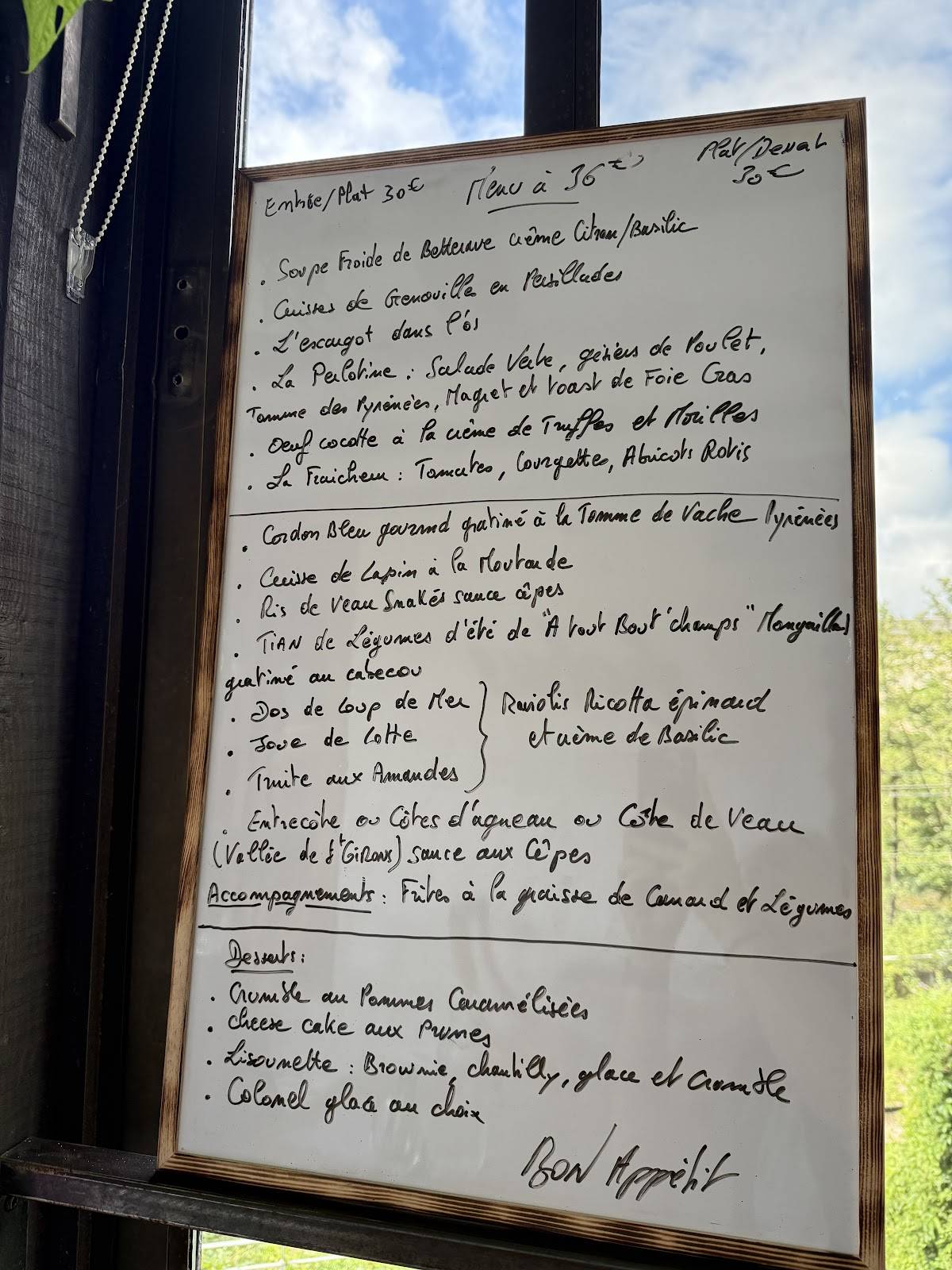 Menu de La Perlotte du Phoebus