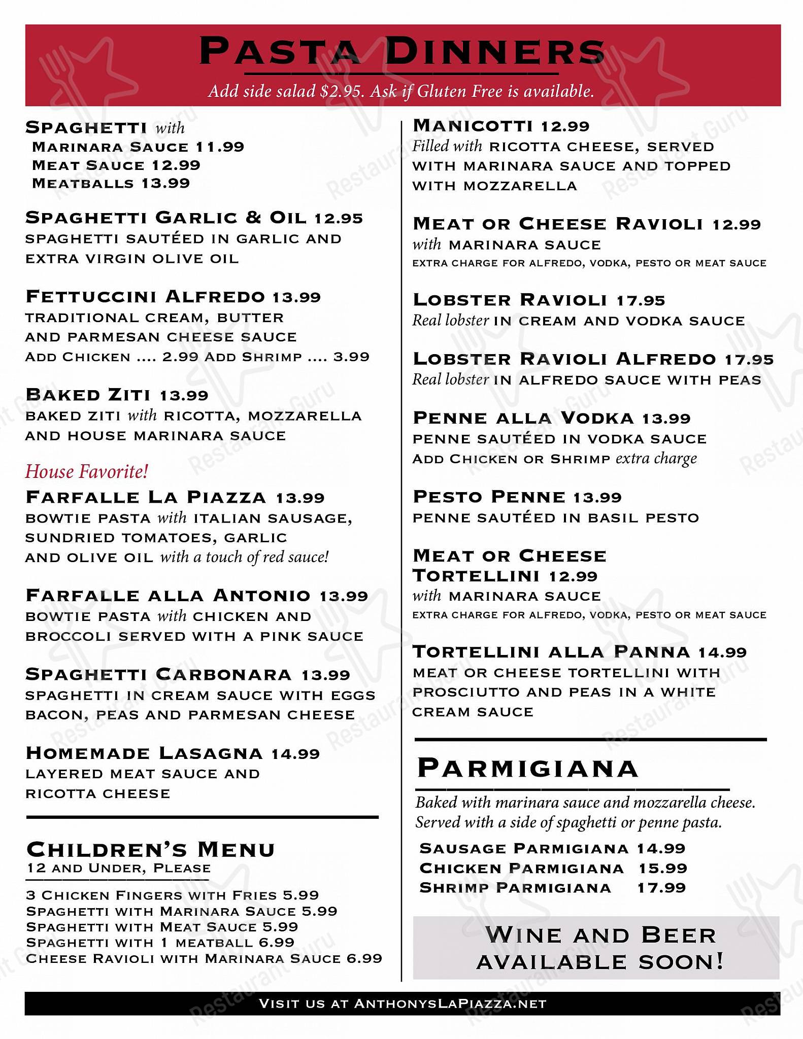 Menu at La Piazza Anthony's Italian Restaurant, Garner, NC42