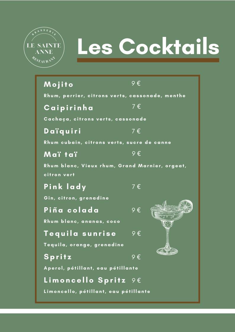 Menu de Le Sainte Anne