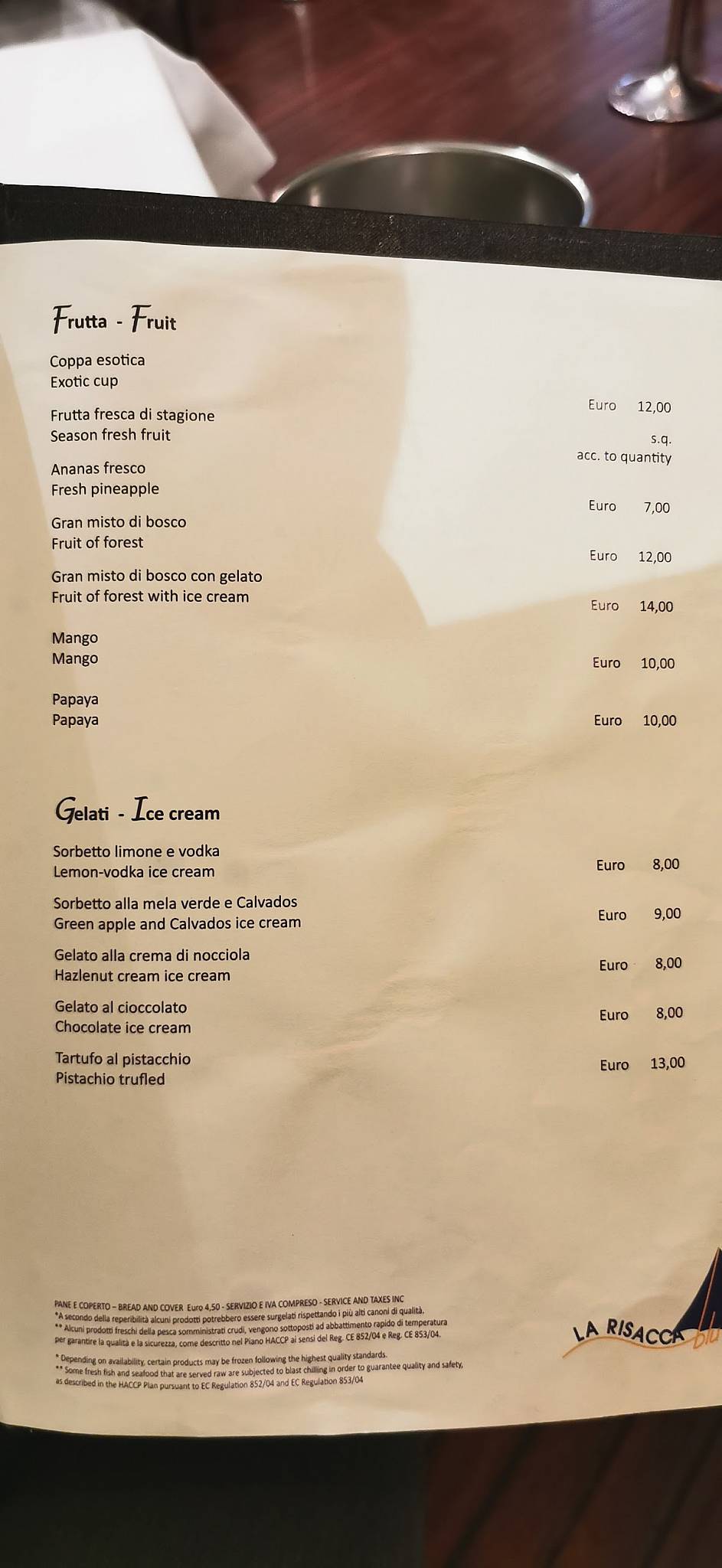 Menu di La Risacca Blu 