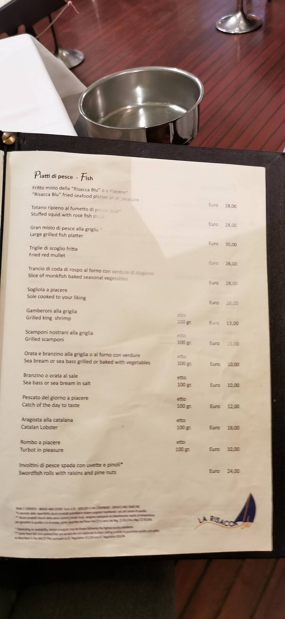 Menu di La Risacca Blu 