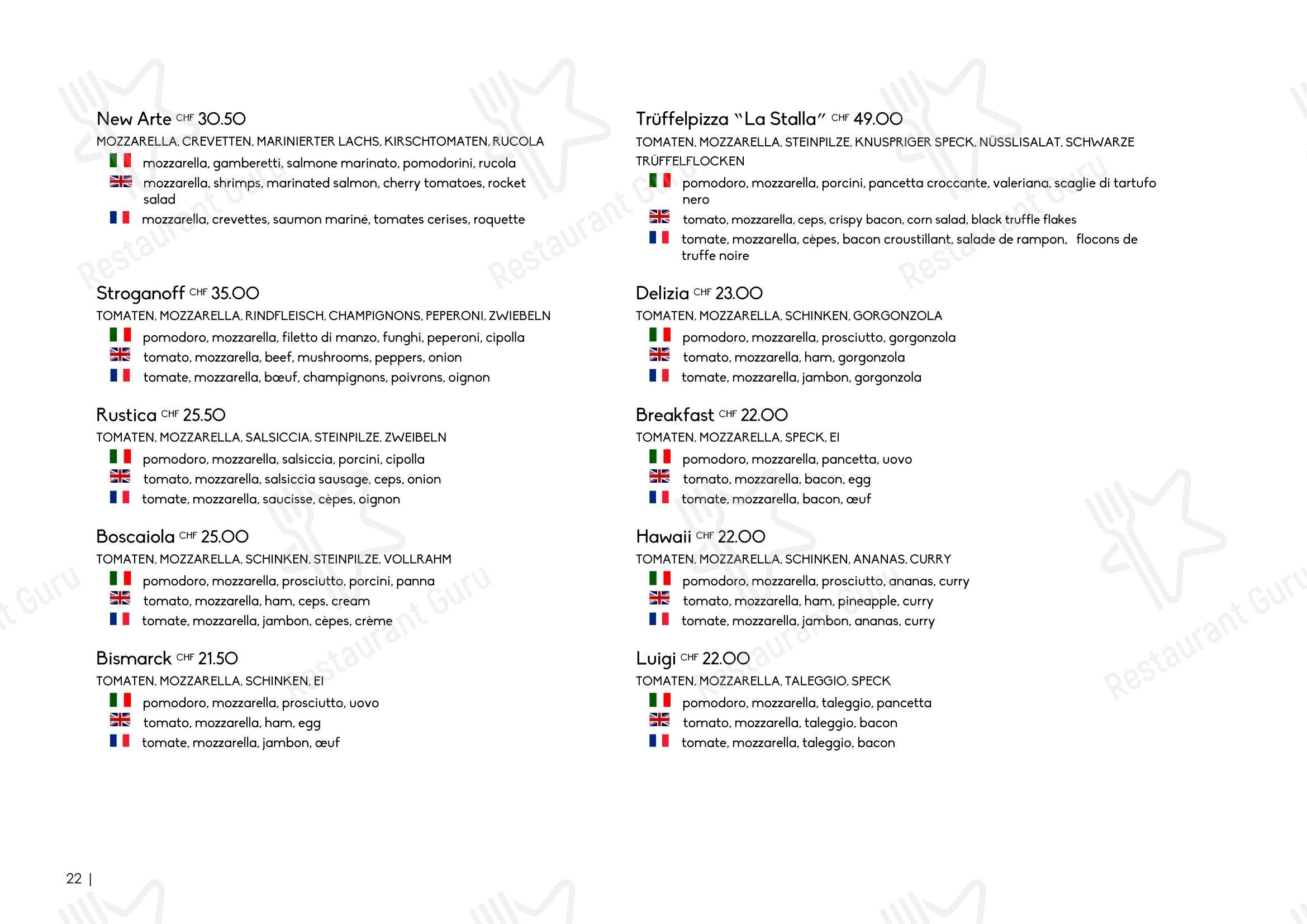 Основное меню per La Stalla Restaurant Pizzeria pizzeria