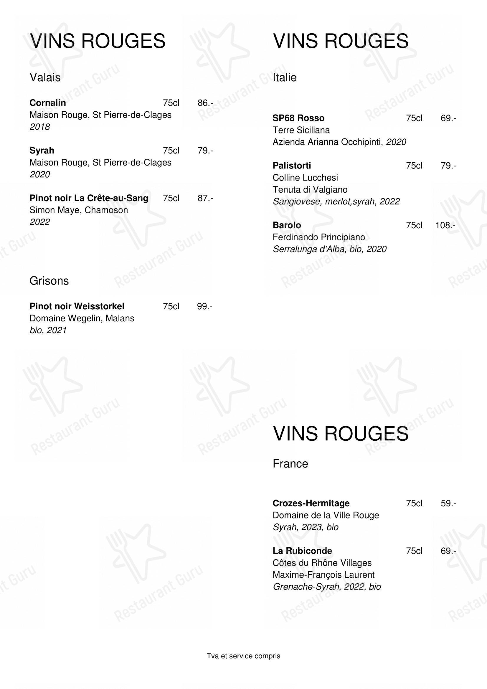 菜单 per La Tanière ristorante