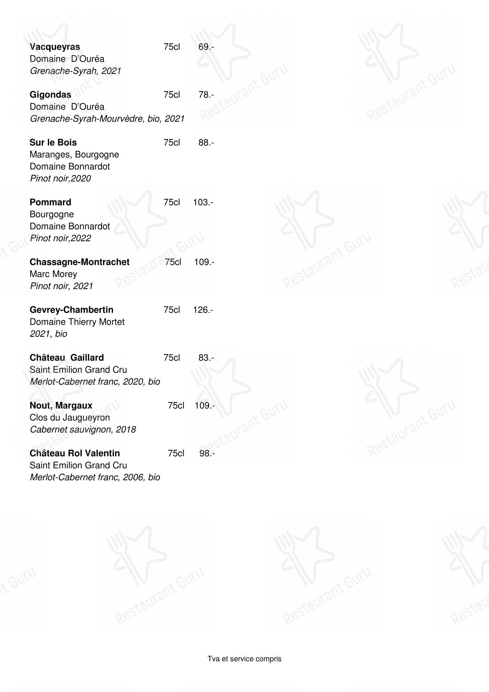 Menu di La Tanière - 菜单