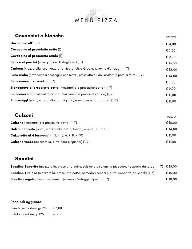 Menu di La Taverna della Rocca 