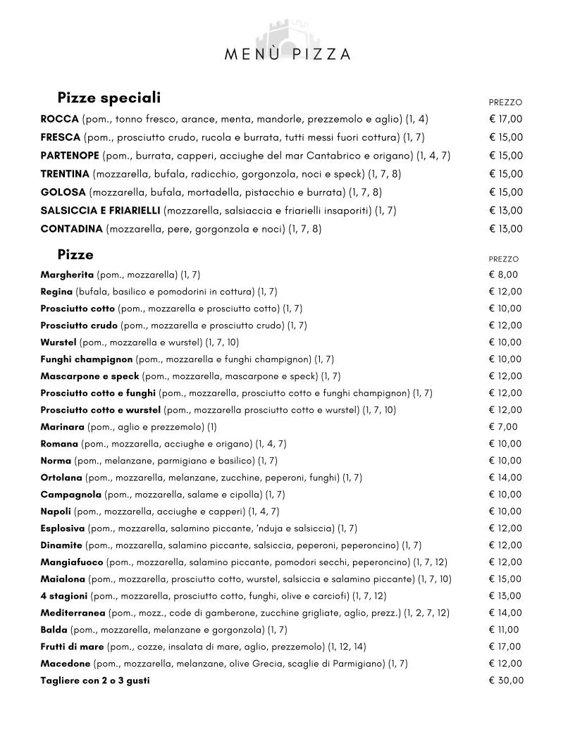 Menu di La Taverna della Rocca 