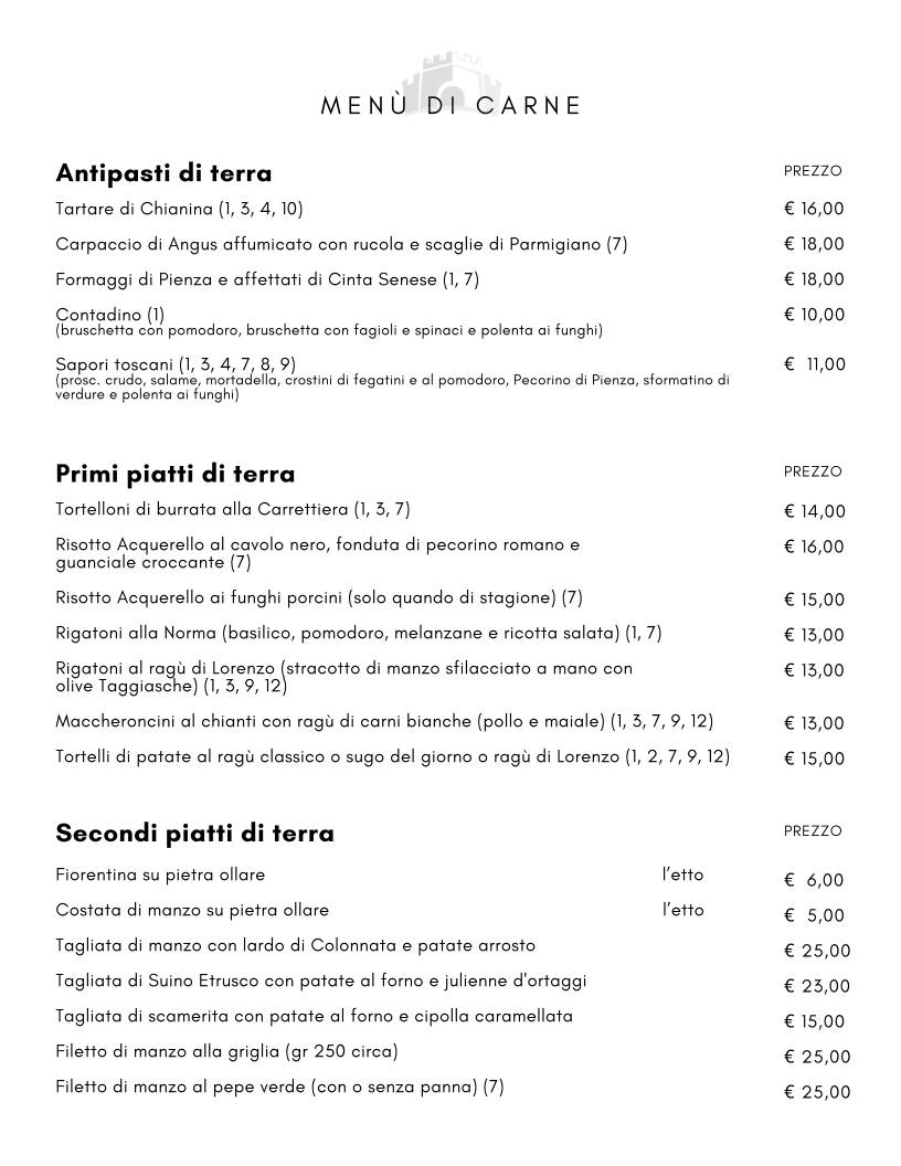 Menu di La Taverna della Rocca 