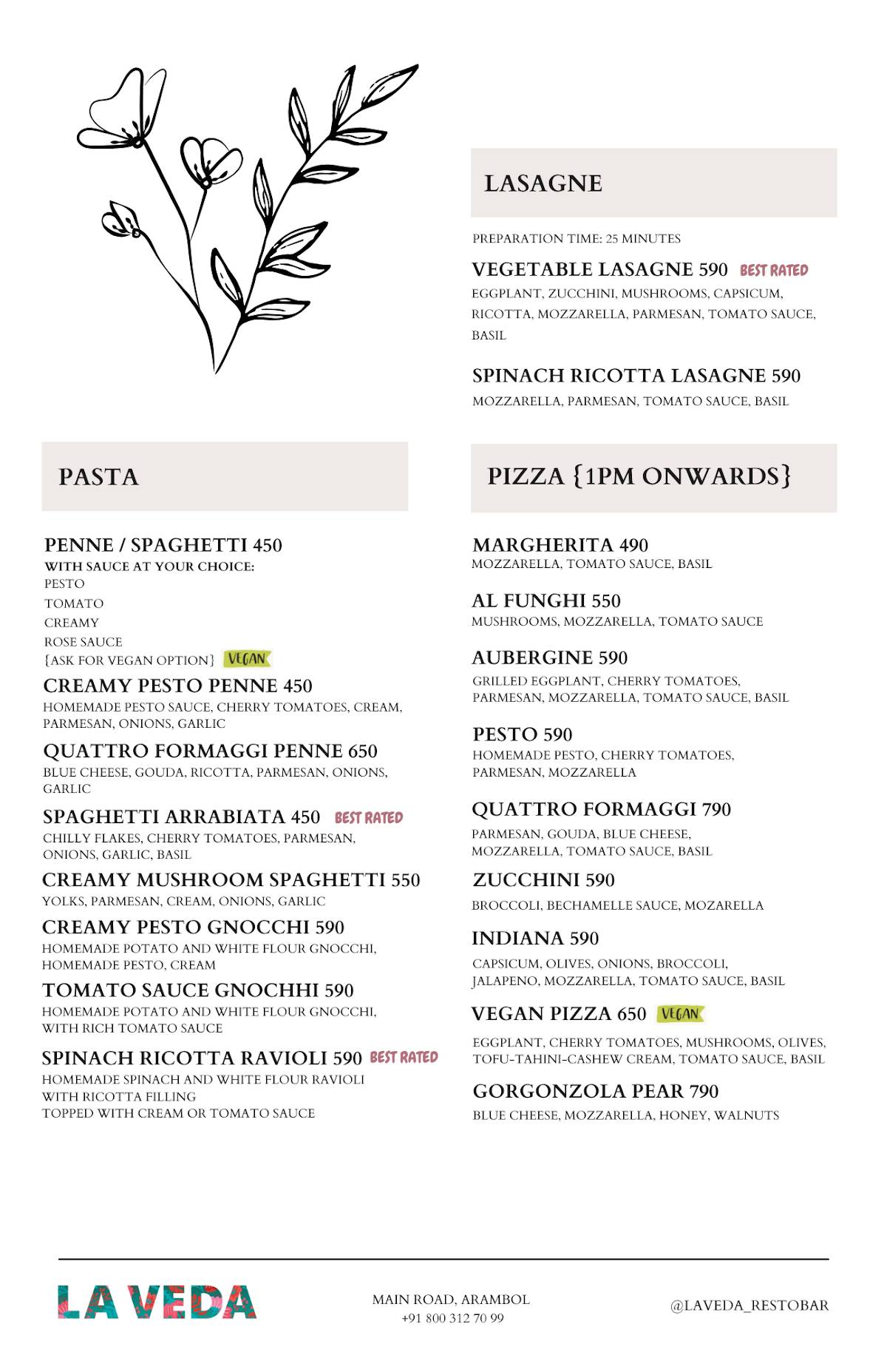 La Veda Resto&Bar menu