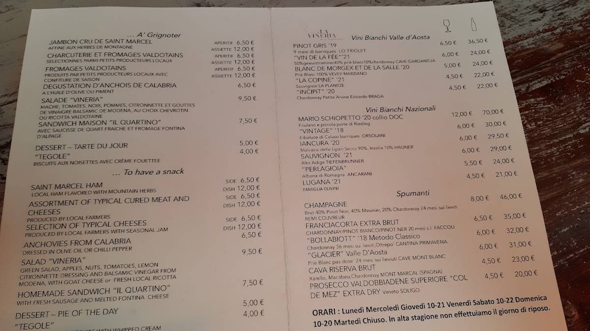 Menu di Enoteca La Vineria 
