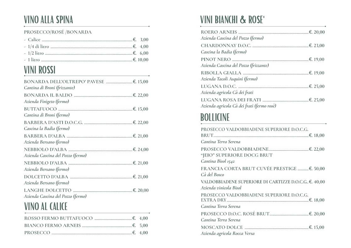 Menu di Lago dell'Olmo 