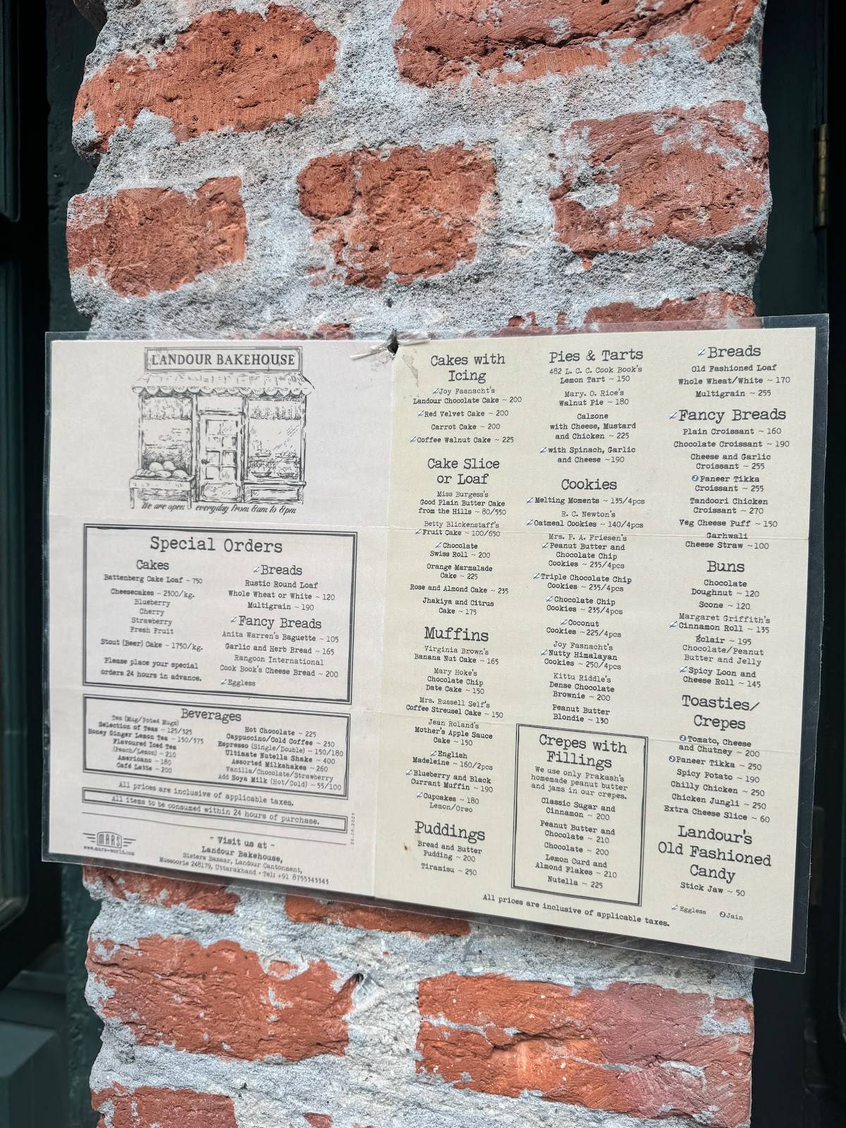 Landour Bakehouse menu