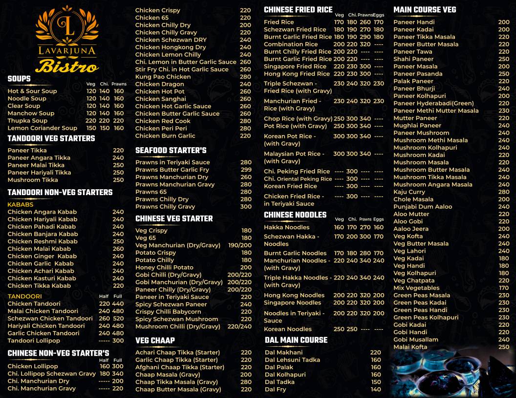 Lavarjuna Bistro - best restaurant in Palava menu