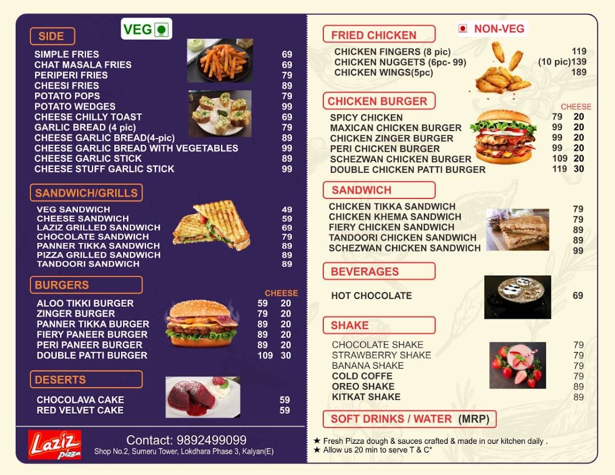 Laziz pizza menu
