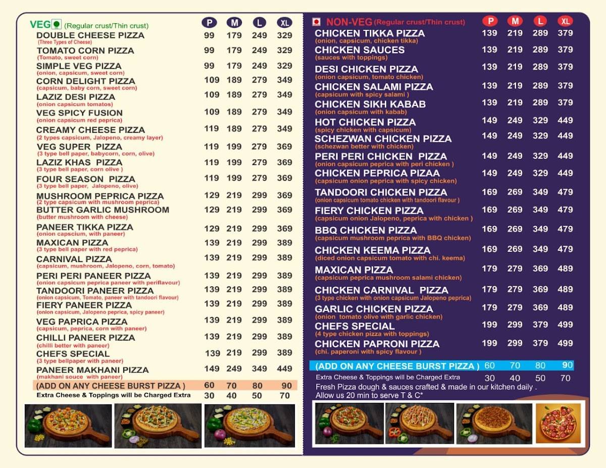 Laziz pizza menu