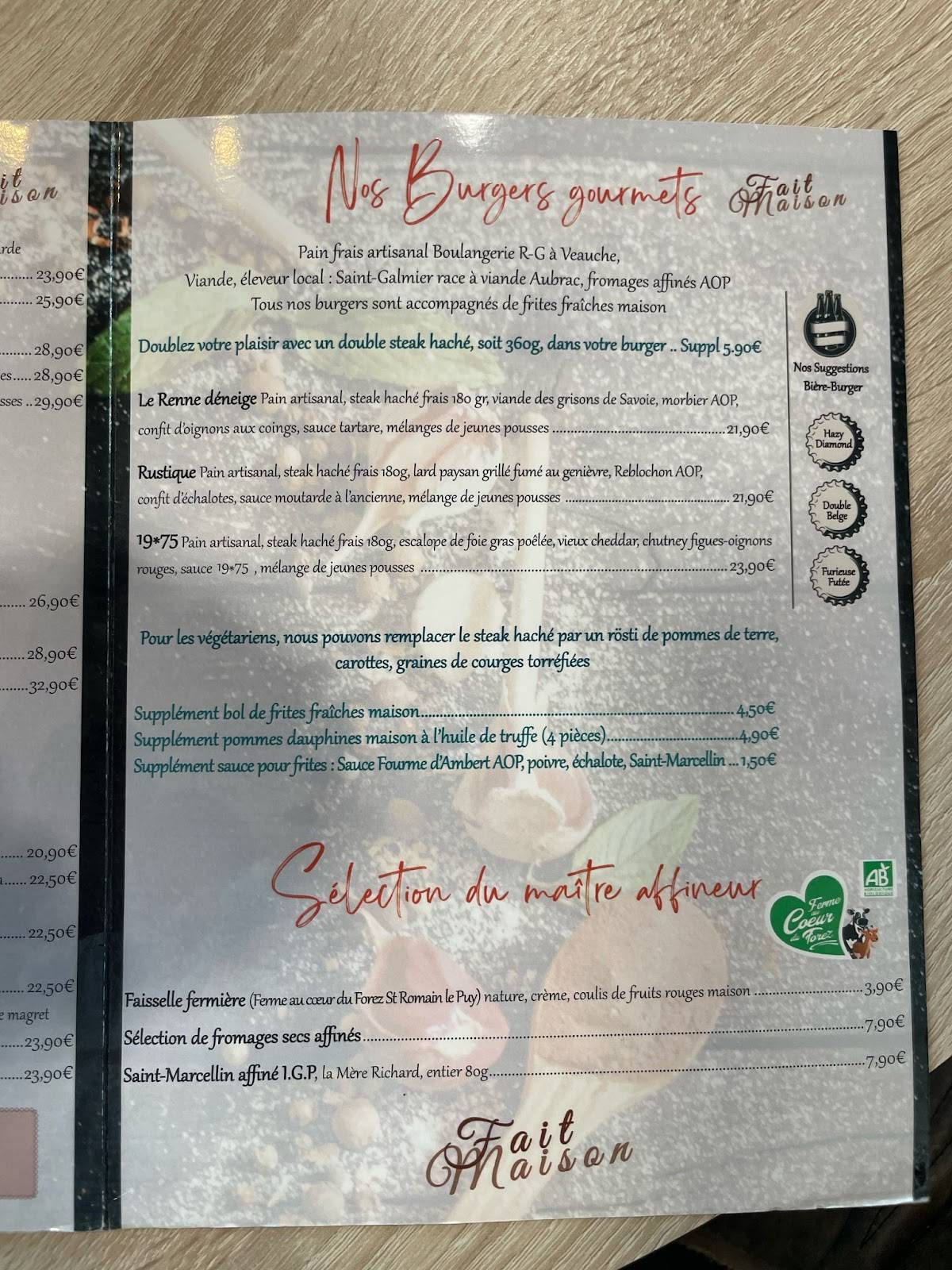 Menu de Le 1975 Restaurant