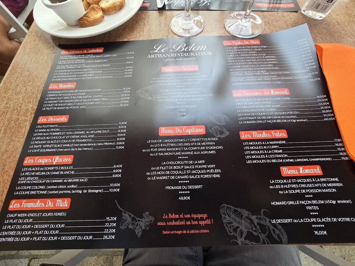 Menu de Le Belem Restaurant Restaurant Concarneau