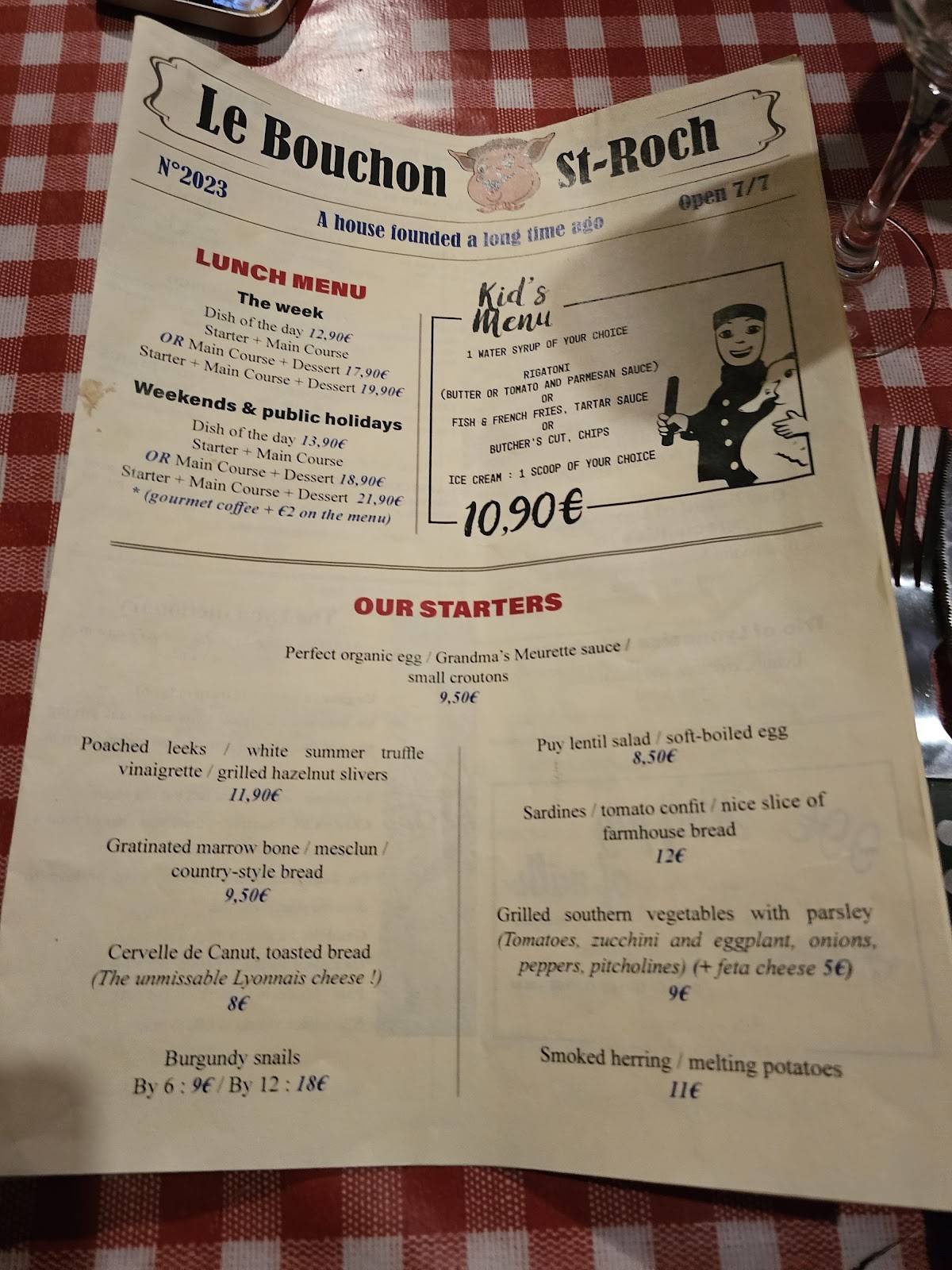 Menu de Le Bouchon Saint Roch