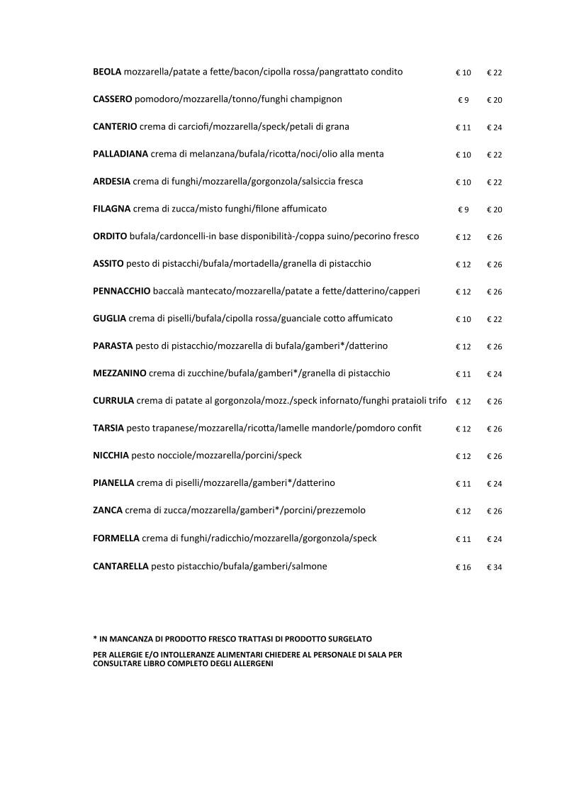 Menu di Le Currule 