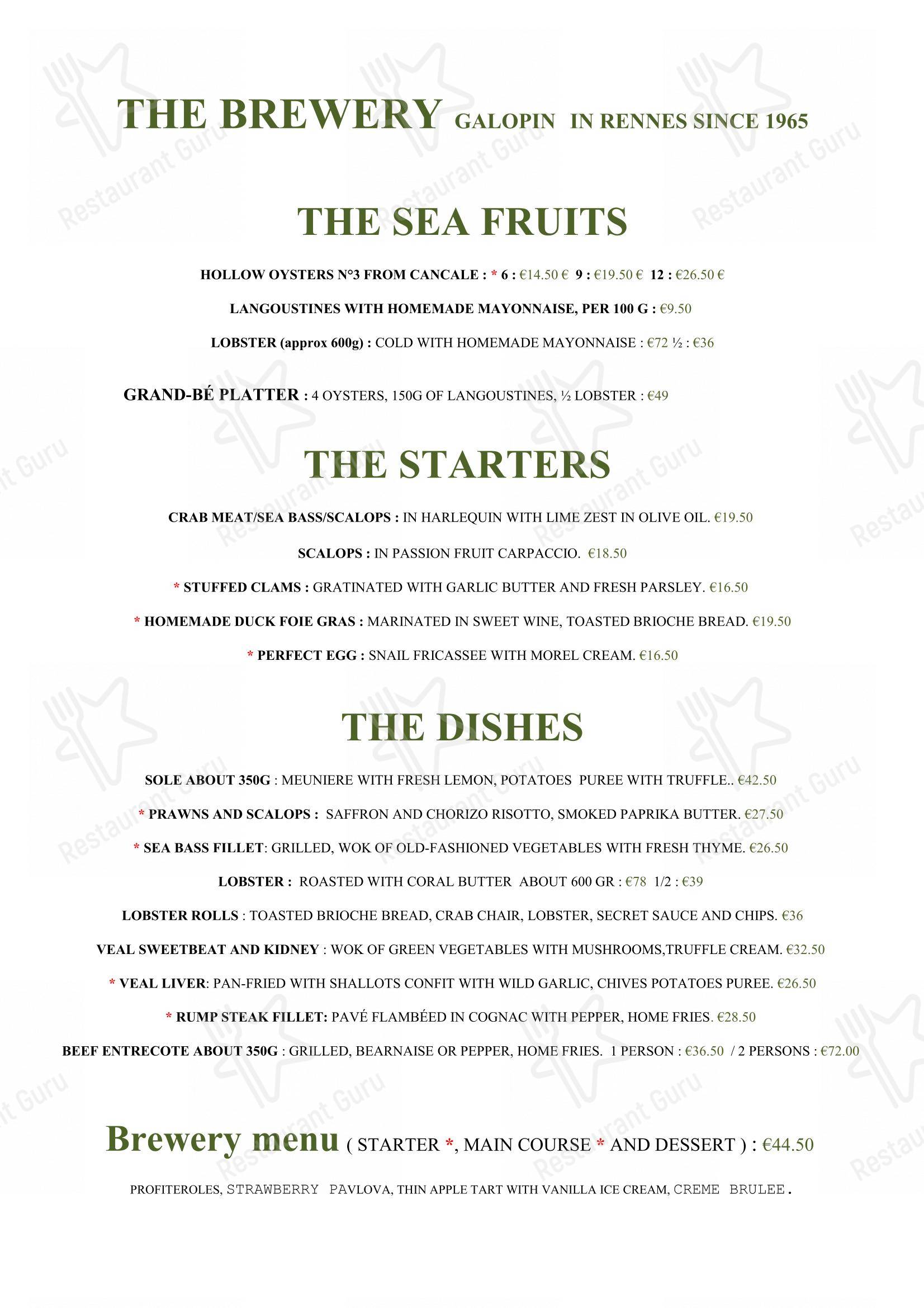 Menu pour Le Galopin restaurant