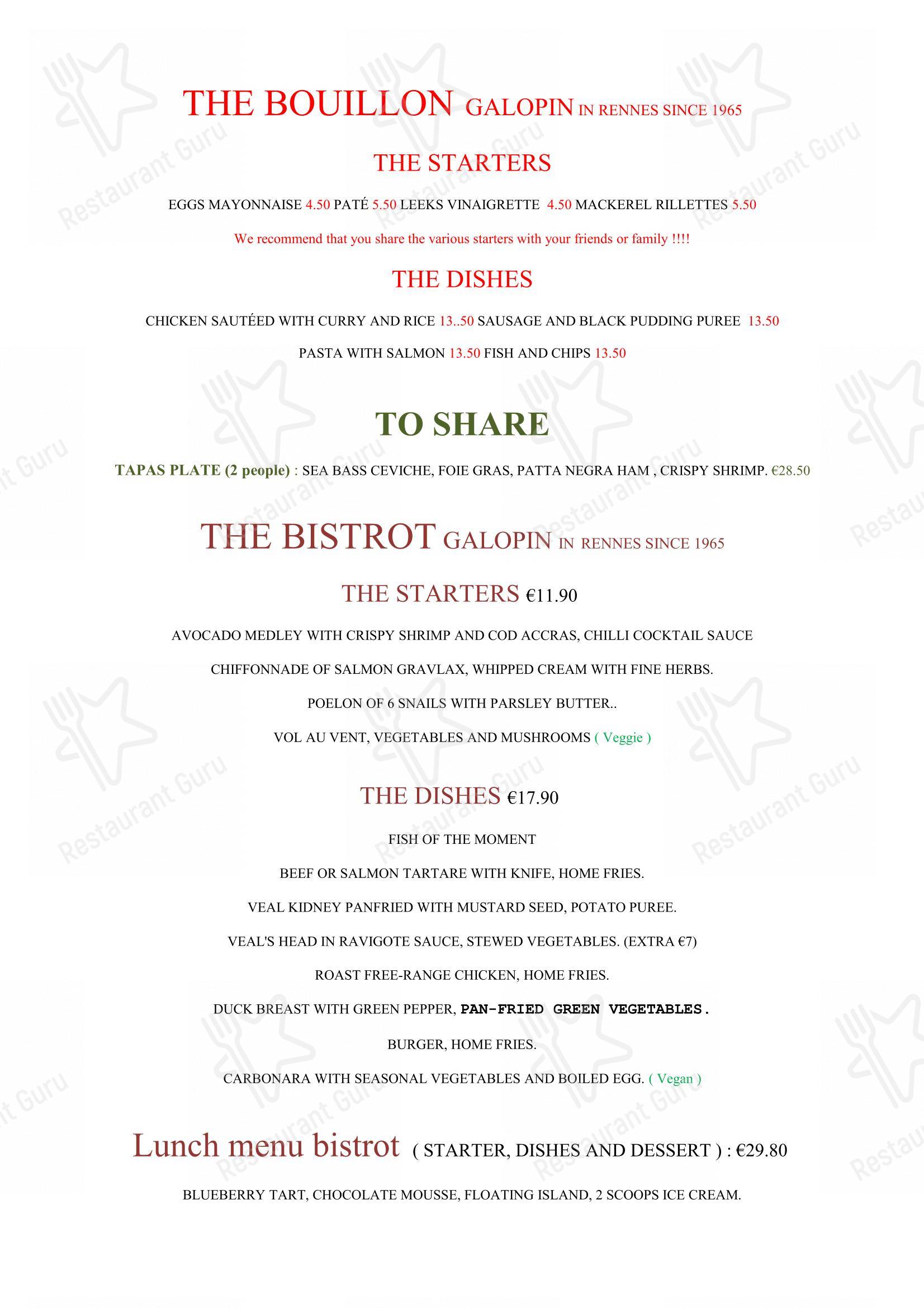 Le Galopin dans Rennes - Menu