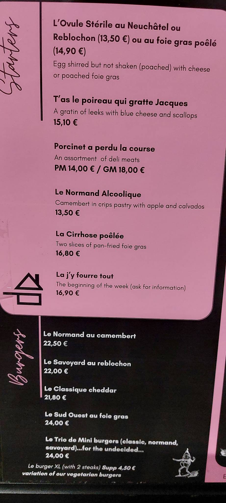 Menu de Le Kitsch