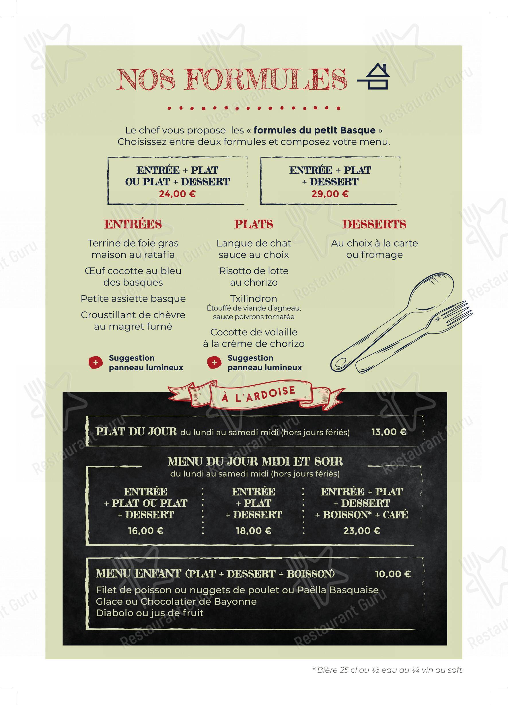 Le petit basque dans Reims - Menu