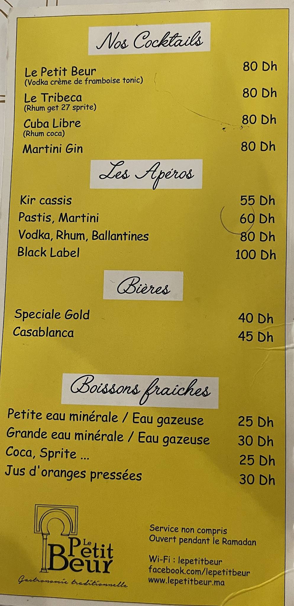 Menu de Le Petitbeur