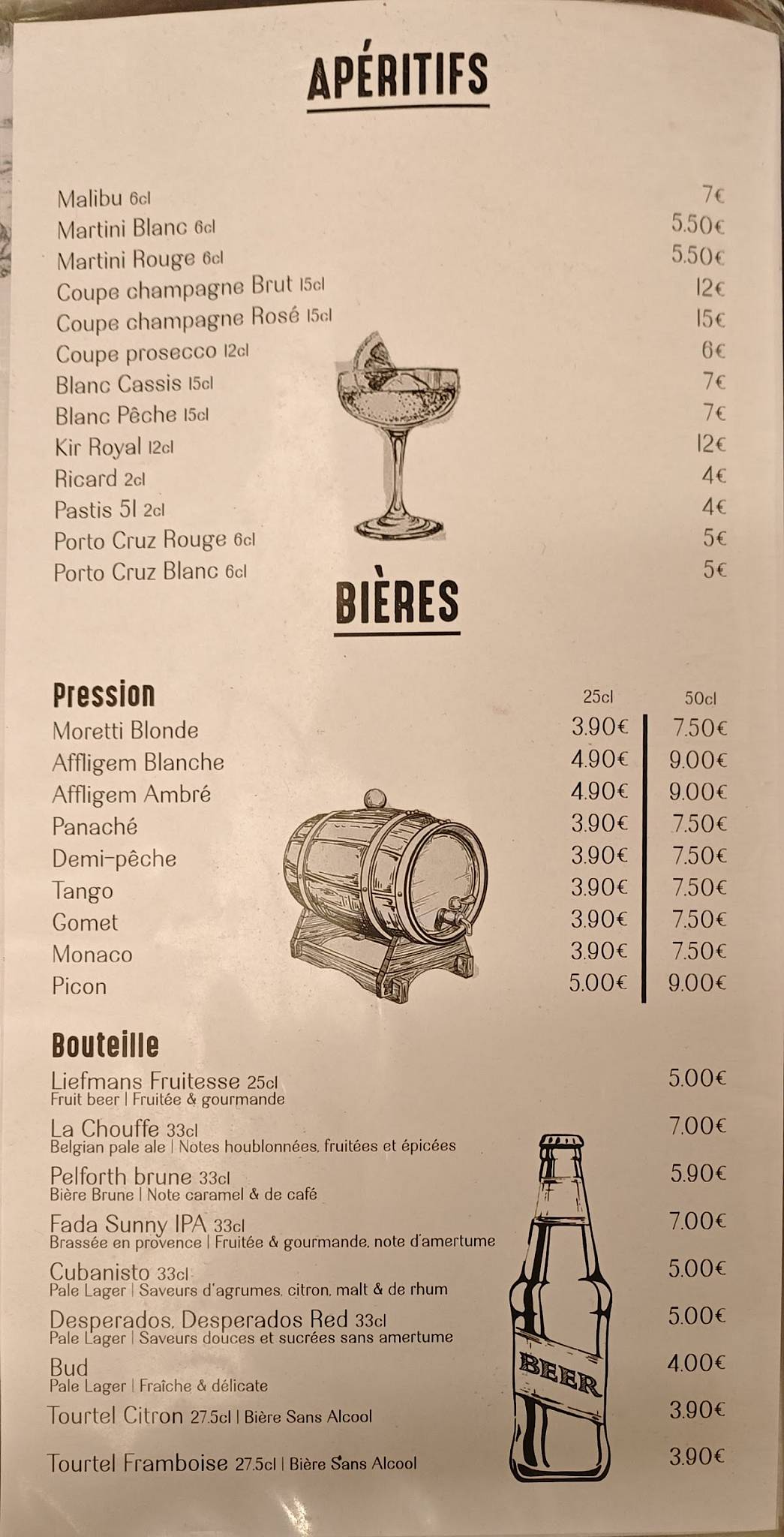 Menu de Factory Avignon