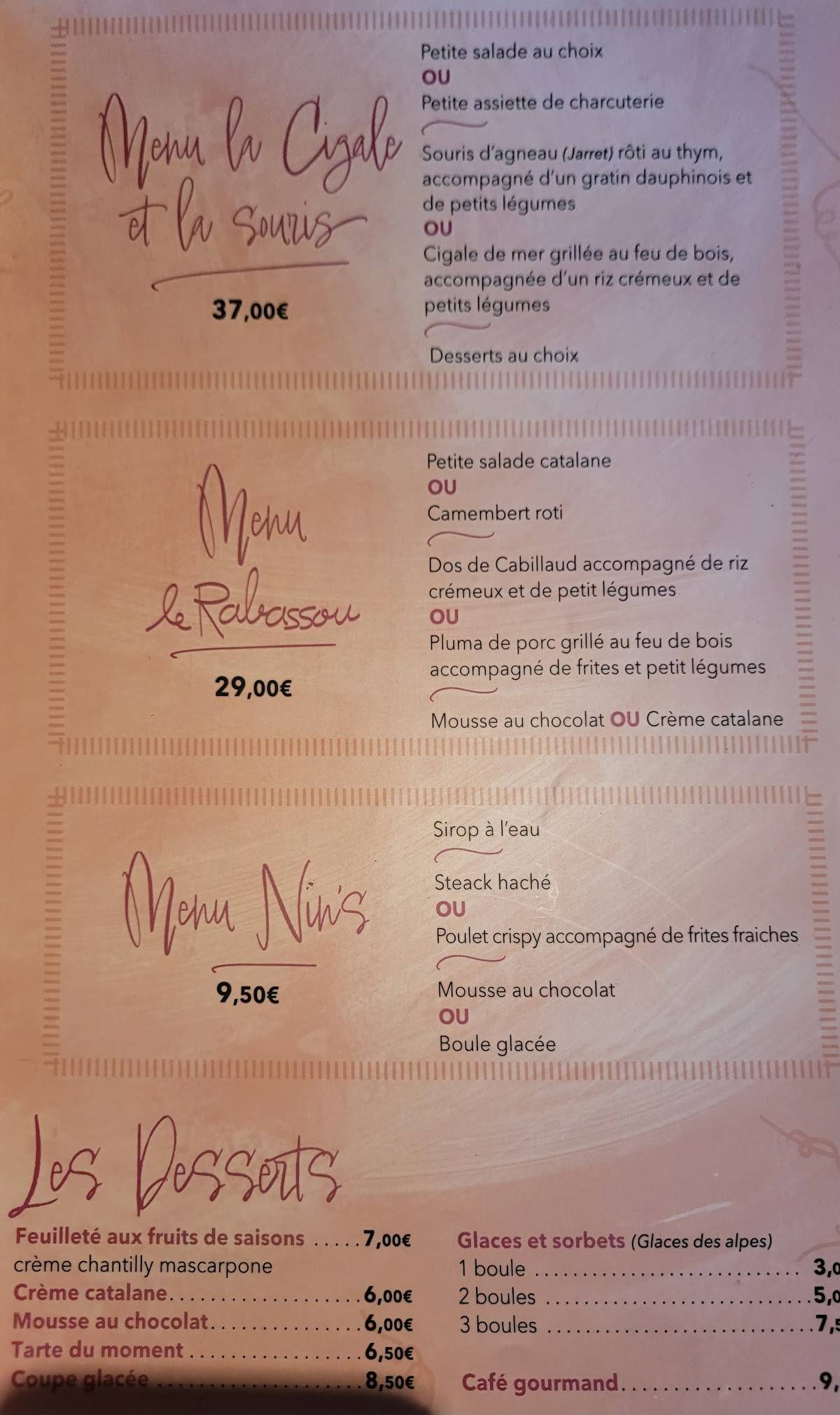 Menu de Le Rabassou