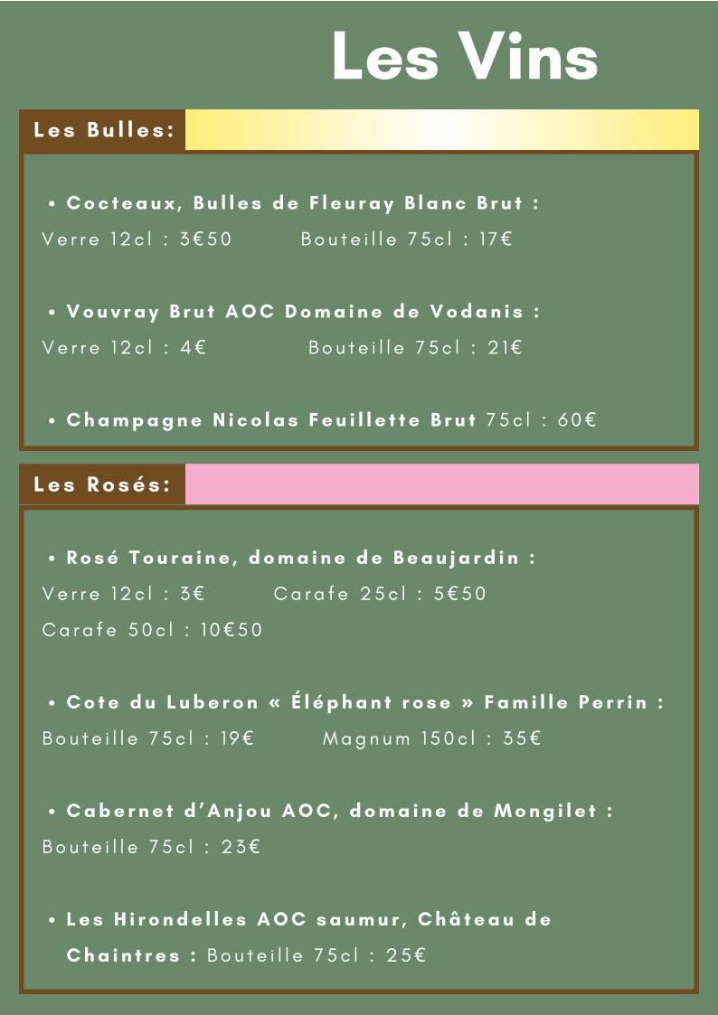 Menu de Le Sainte Anne