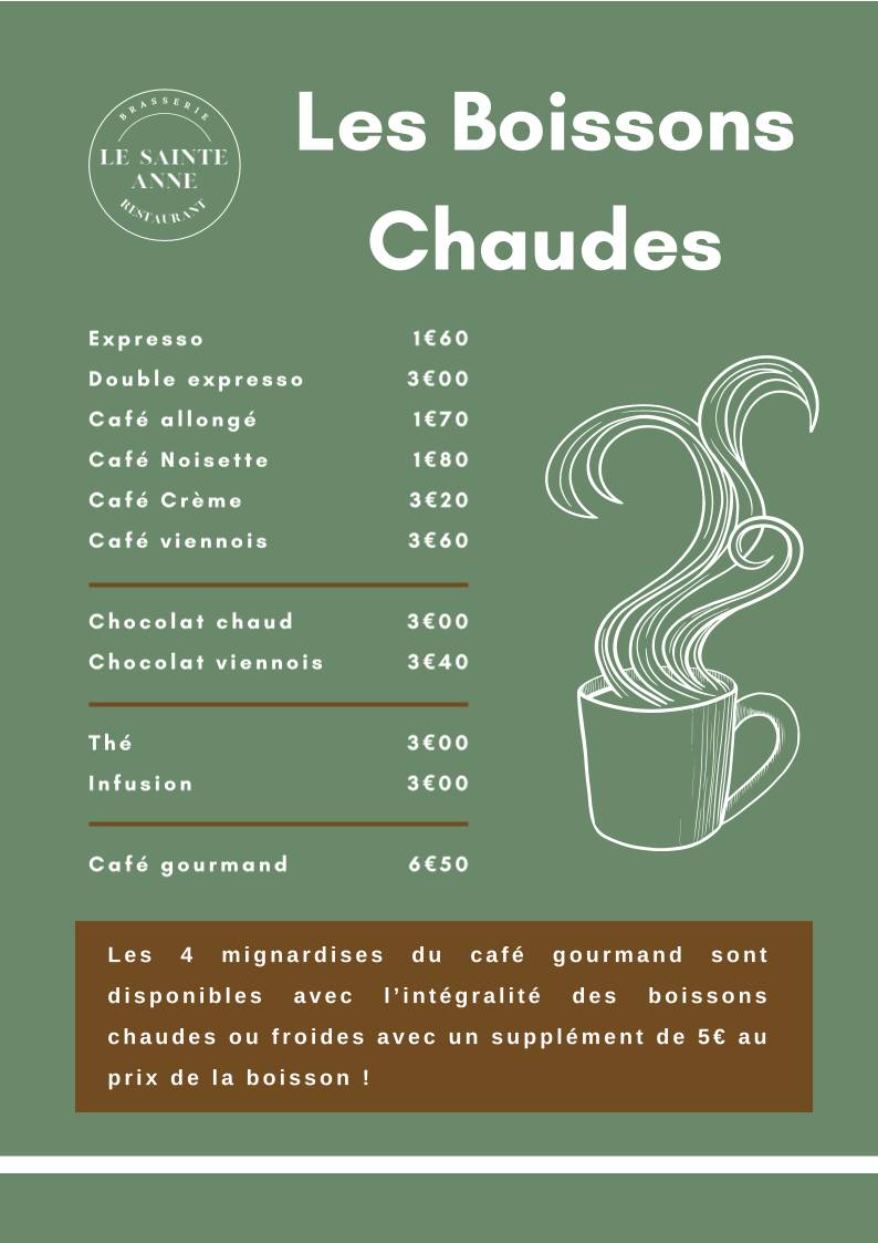 Menu de Le Sainte Anne
