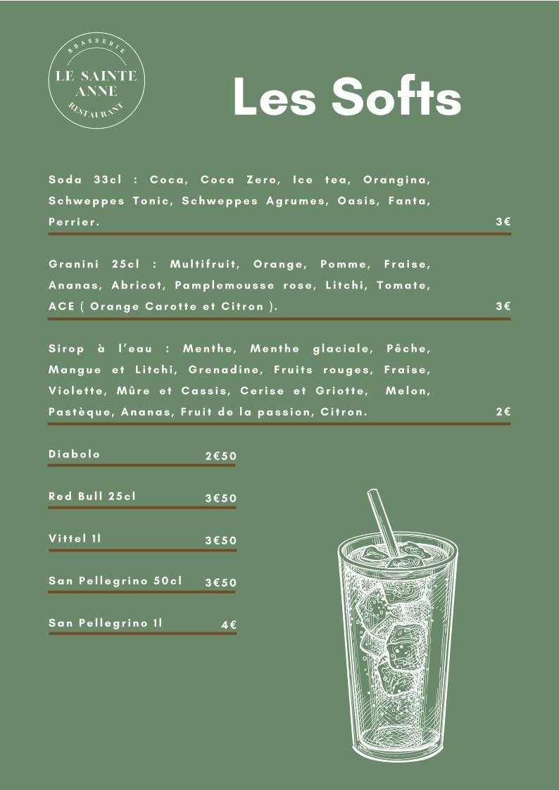 Menu de Le Sainte Anne
